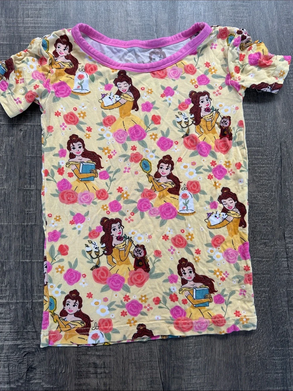 Little Sleepies Yellow & Pink Princess Rose Floral Pajama Set - Short Sleeve
